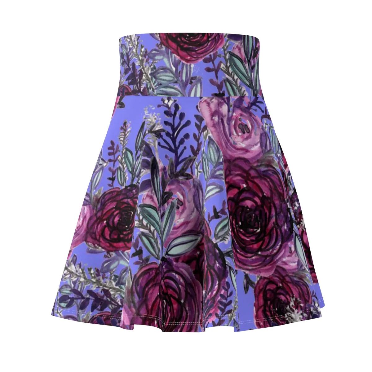 Purple Rose Floral Skater Skirt, Elegant Flower Women's Skater Skirt - Made in USA (US Size: XS-2XL)