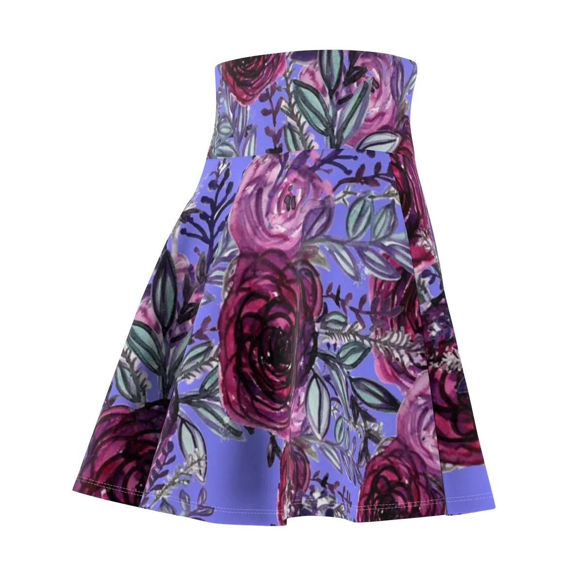 Purple Rose Floral Skater Skirt, Elegant Flower Women's Skater Skirt - Made in USA (US Size: XS-2XL)