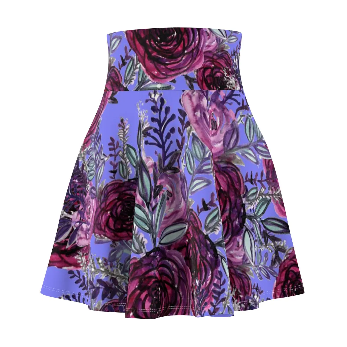 Purple Rose Floral Skater Skirt, Elegant Flower Women's Skater Skirt - Made in USA (US Size: XS-2XL)