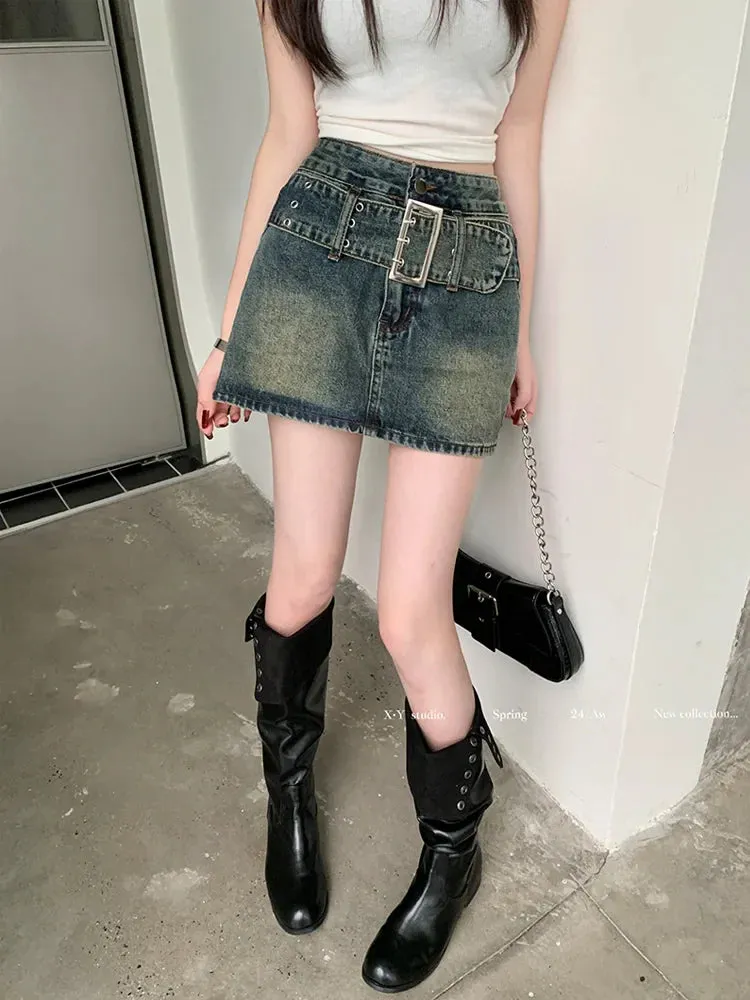 Retro Denim Y2K Streetwear Short Skirt