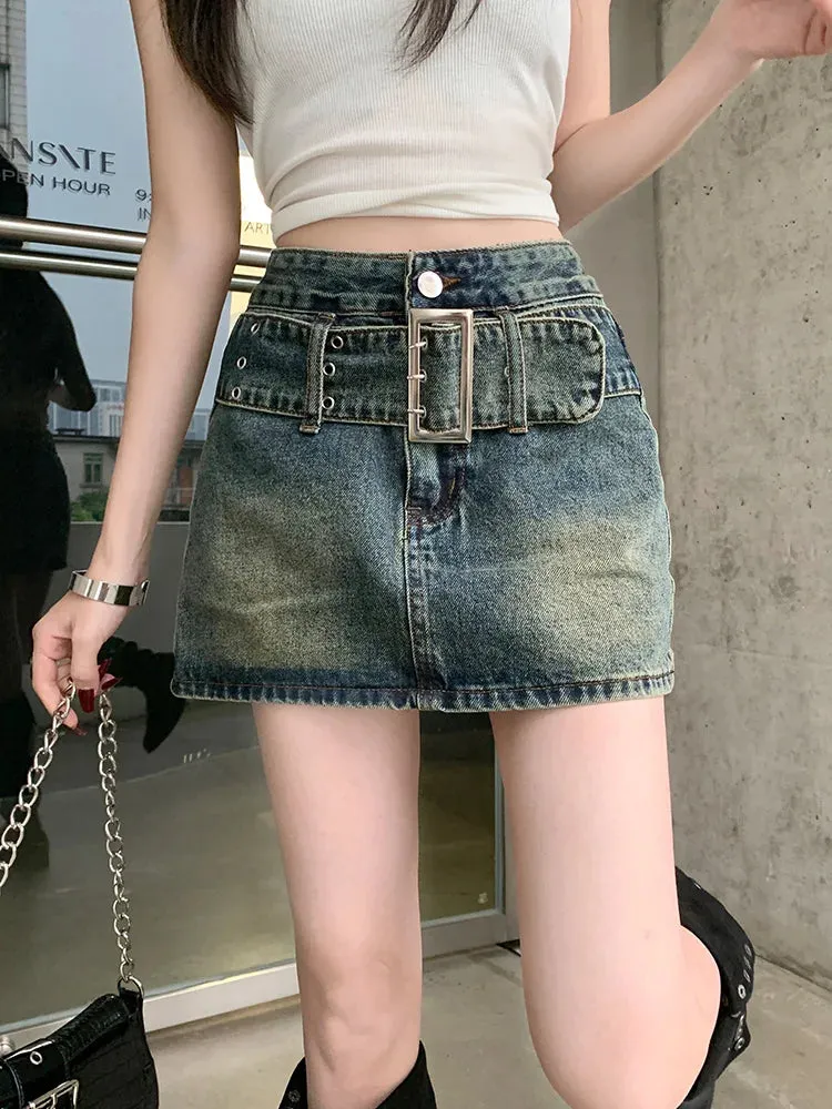 Retro Denim Y2K Streetwear Short Skirt