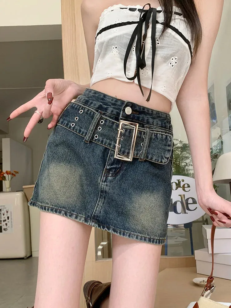 Retro Denim Y2K Streetwear Short Skirt