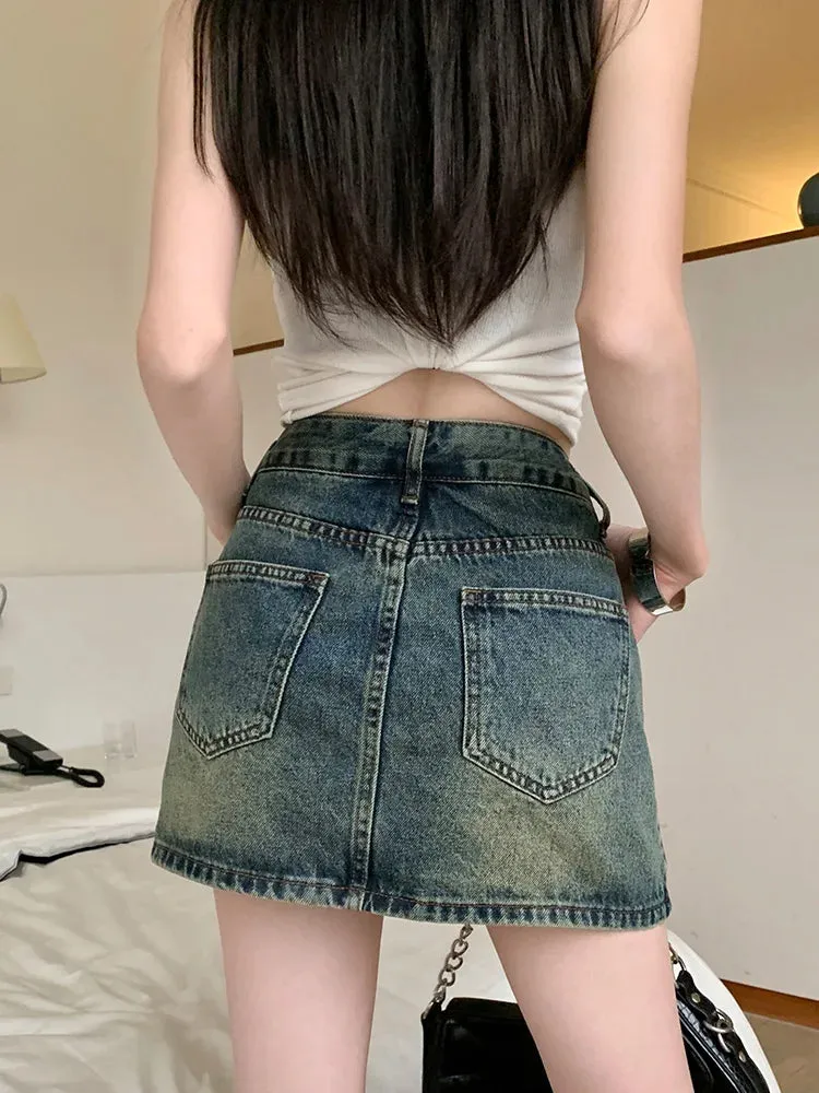 Retro Denim Y2K Streetwear Short Skirt