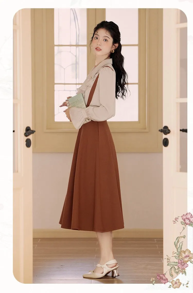 Retro Light Academia Blouse Skirt Set