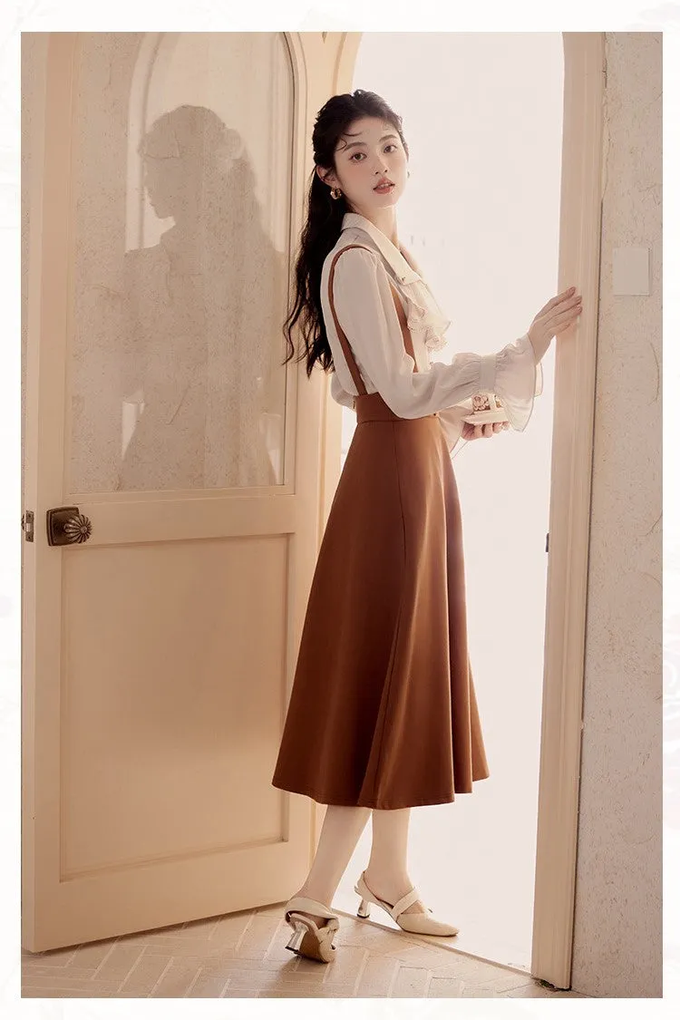 Retro Light Academia Blouse Skirt Set