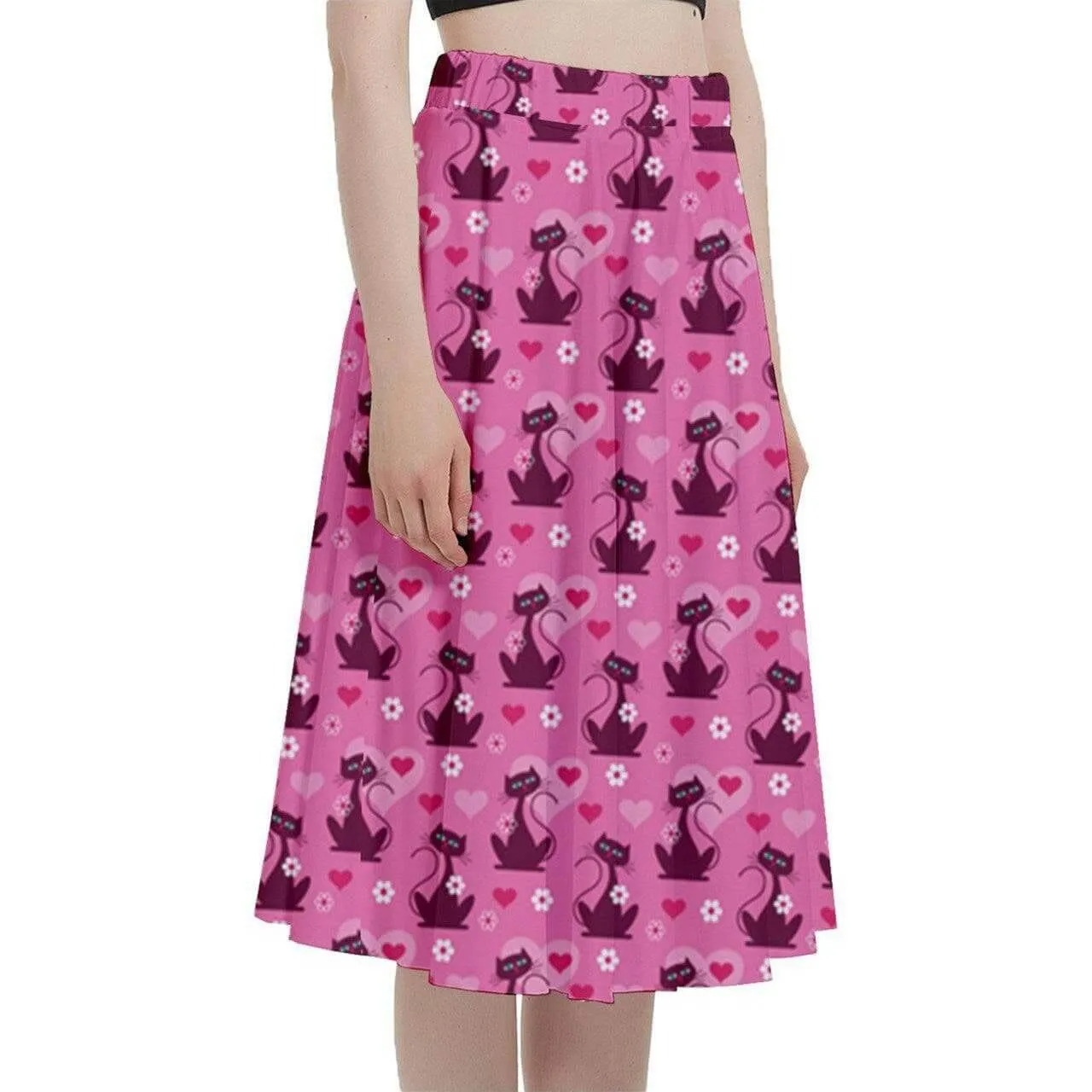 Retro Love Cats Full Circle Skirt