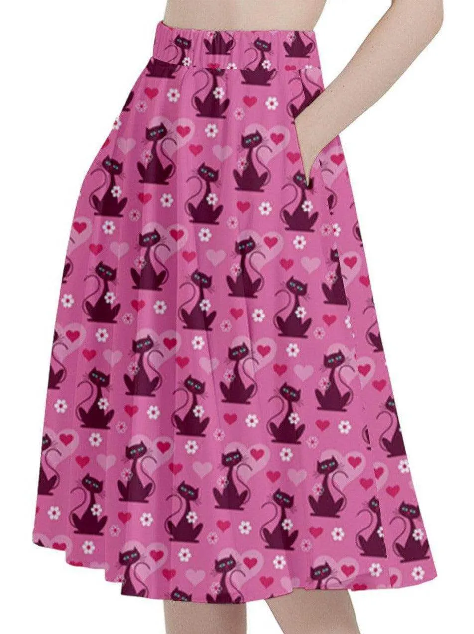 Retro Love Cats Full Circle Skirt