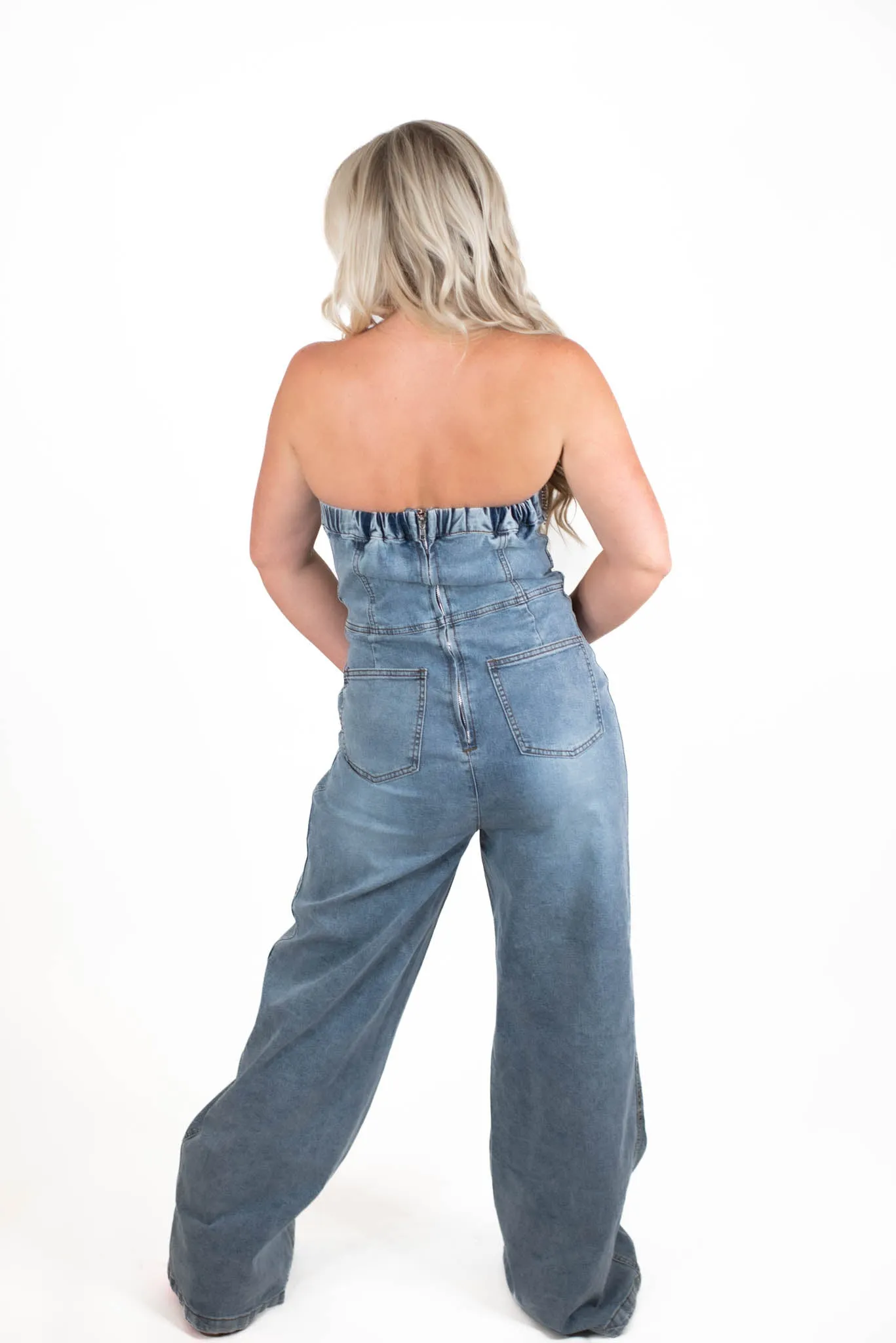 Right On Time Rhinestone Denim Jumpsuit