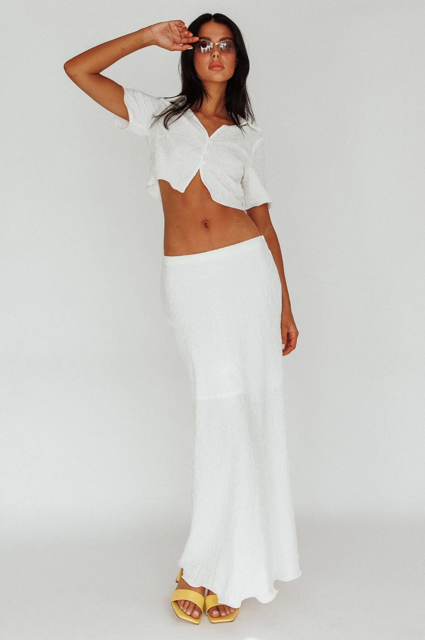 Roman Midi Skirt Textured White