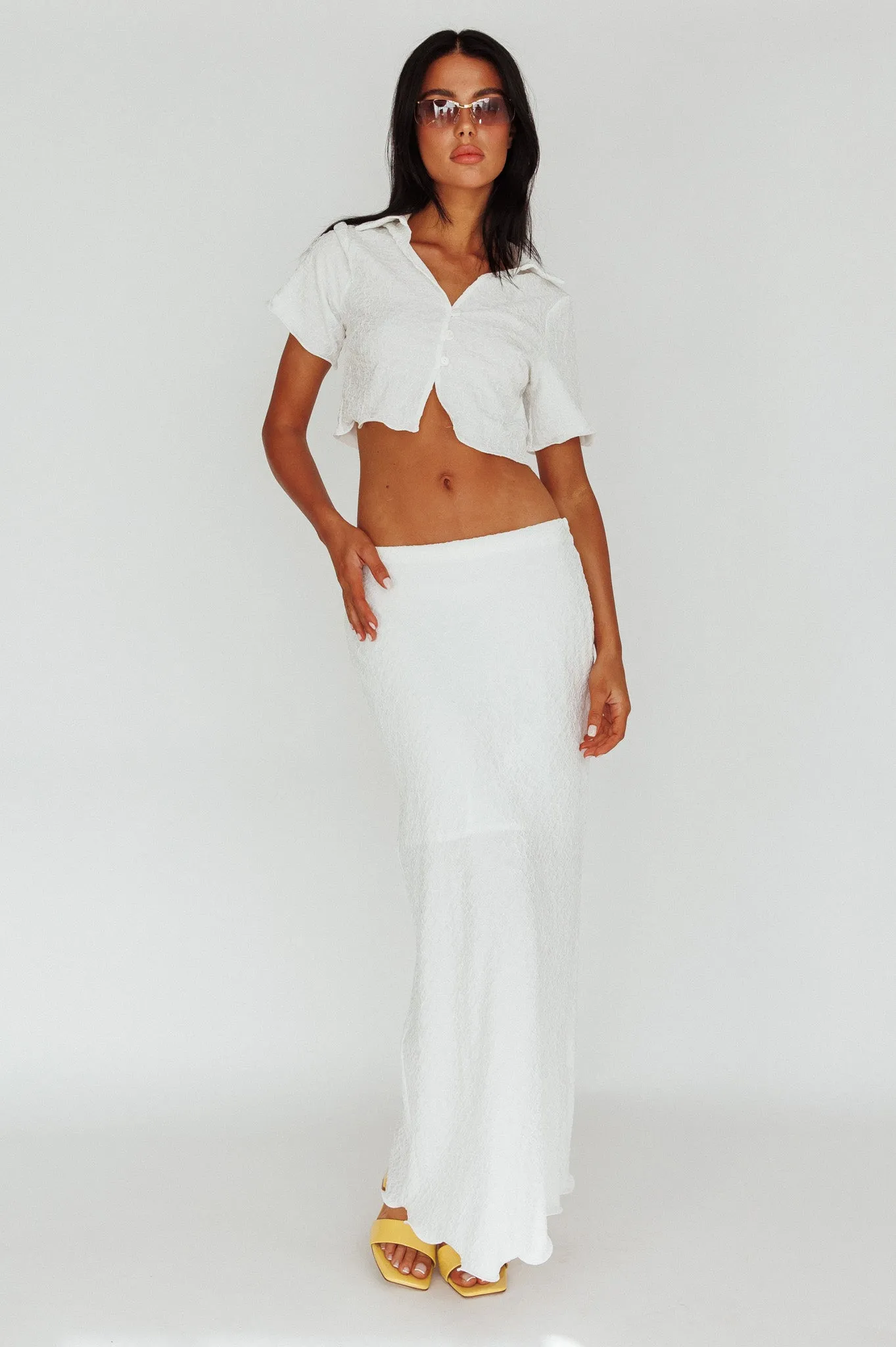 Roman Midi Skirt Textured White