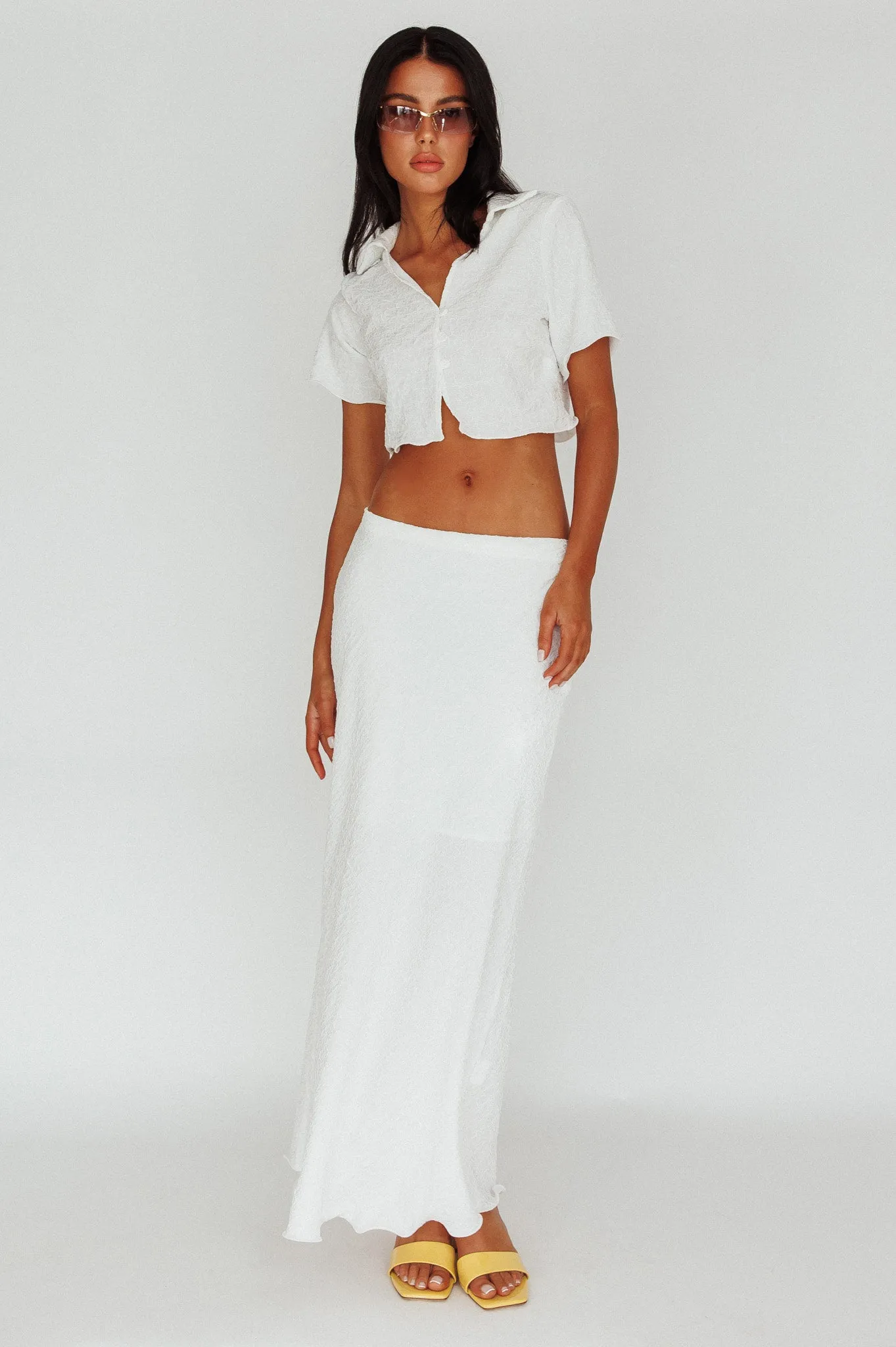 Roman Midi Skirt Textured White