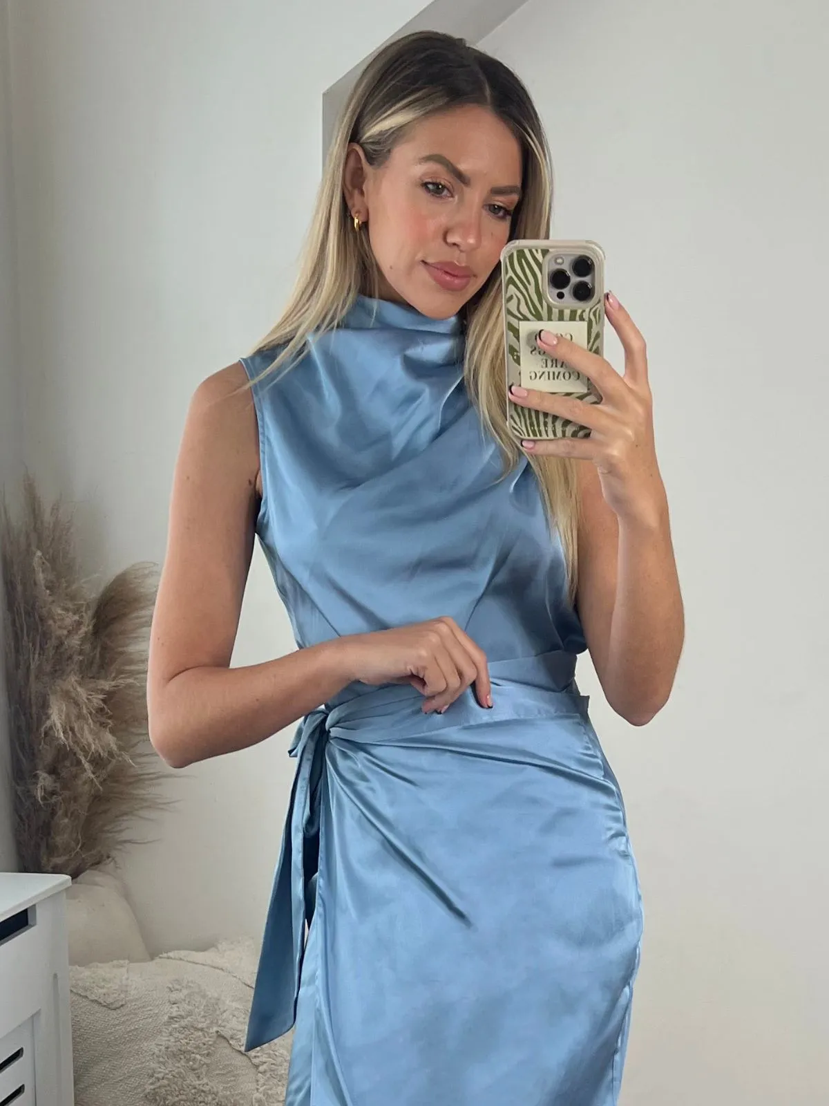 Ruth Satin Drape Sleeveless Top / Blue