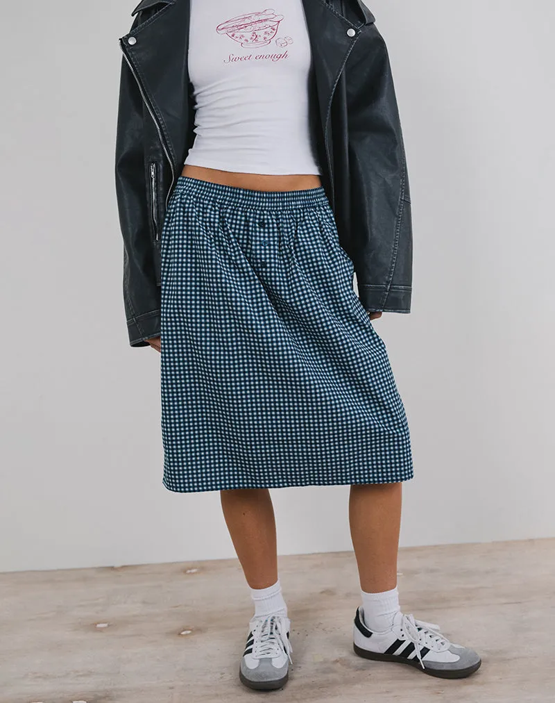 Sanjina Midi Skirt in Mini Dark Blue Gingham