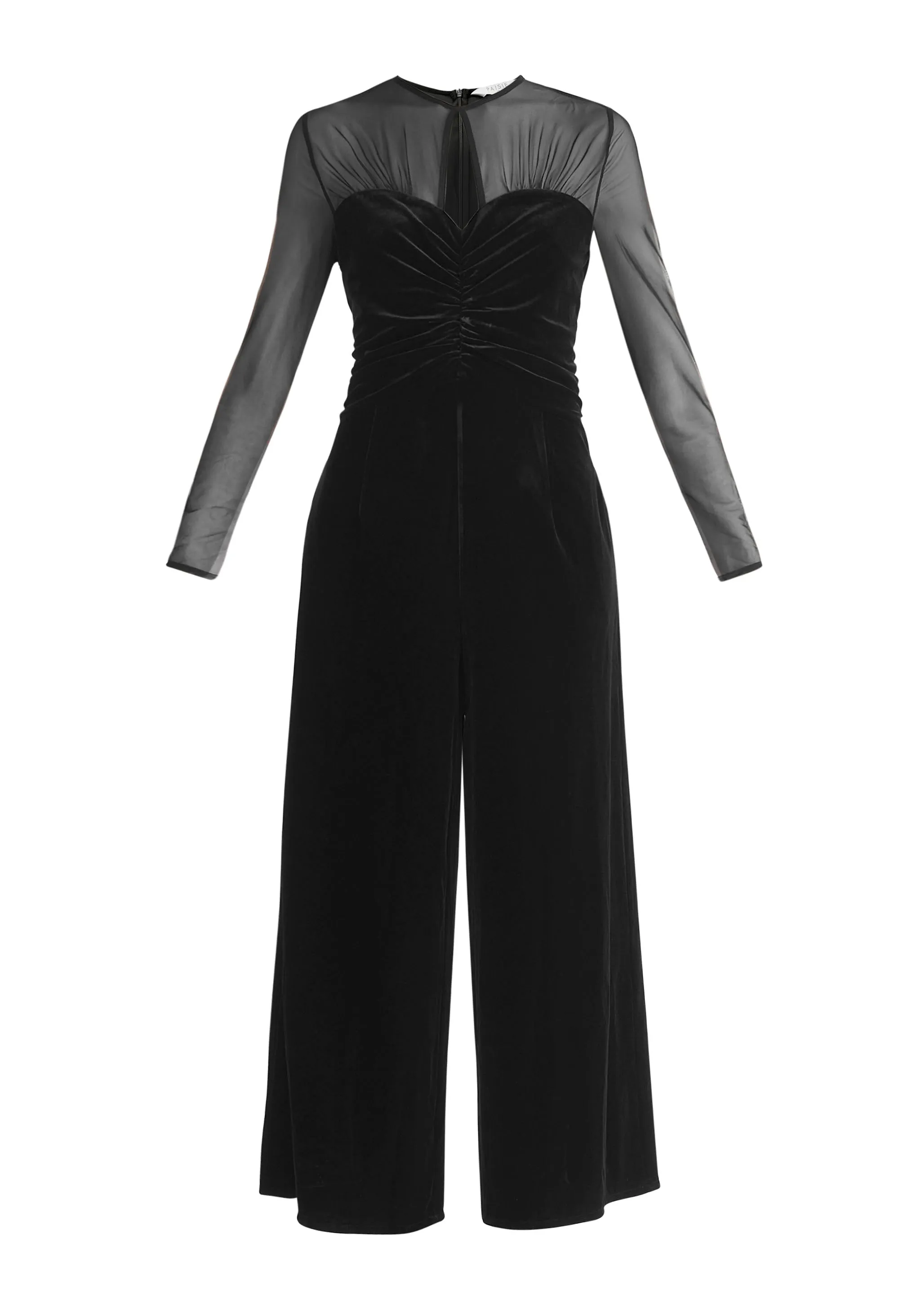 Sheer Sleeve Velvet Jumpsuit