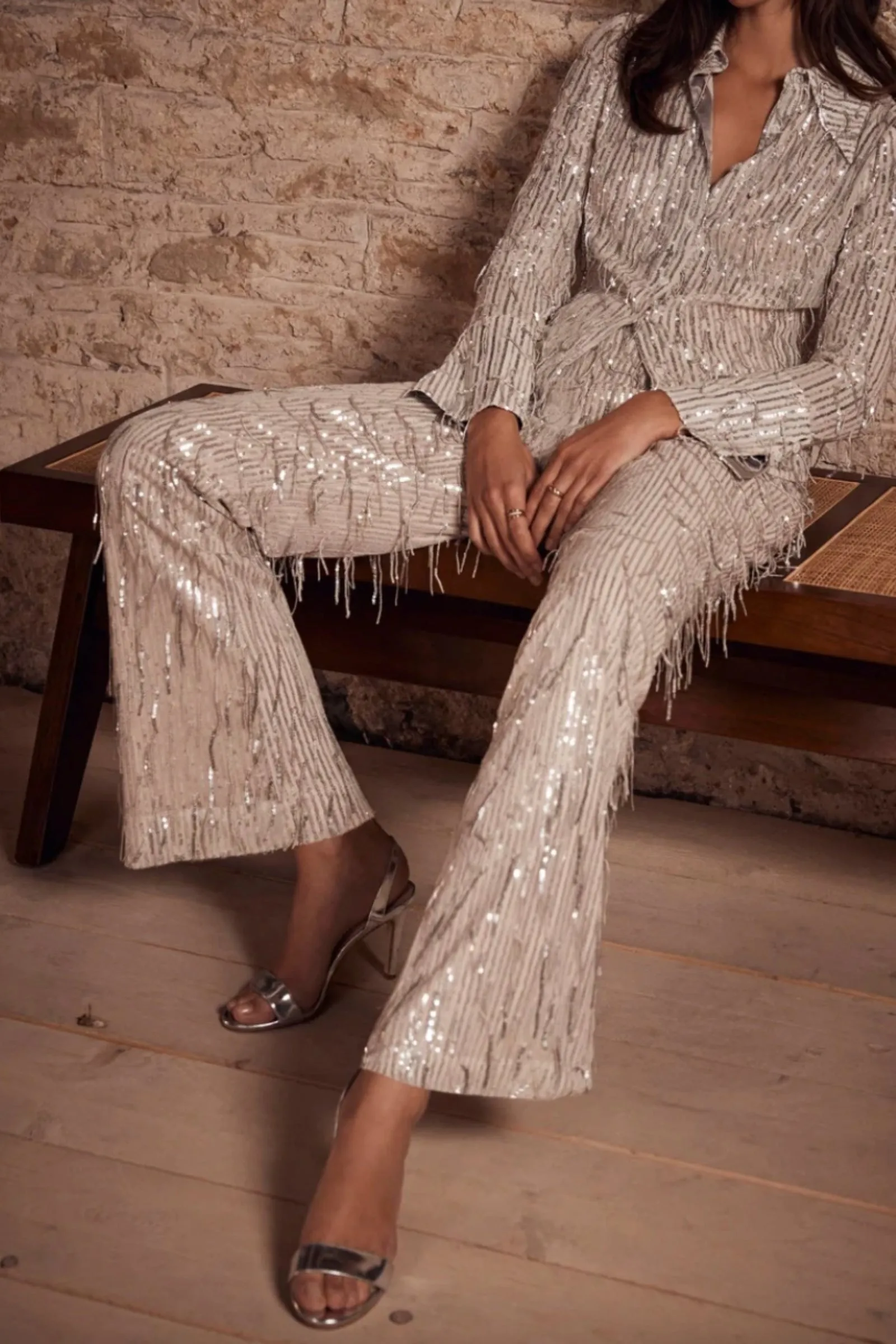 Silver Sequin Tassel Trousers