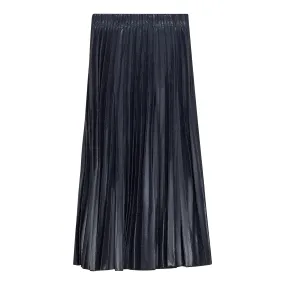 skirt pleather midi mix pleated - navy