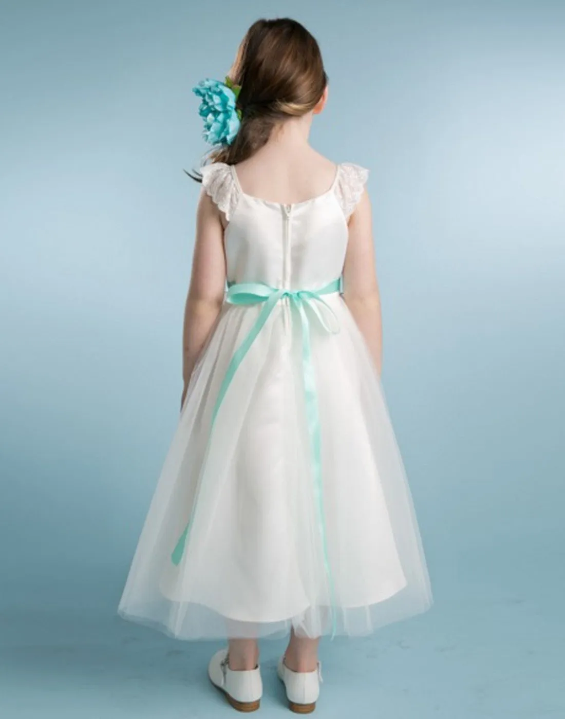 Sparkly Taffeta Bodice and Organza Overlay Skirt Dress - White