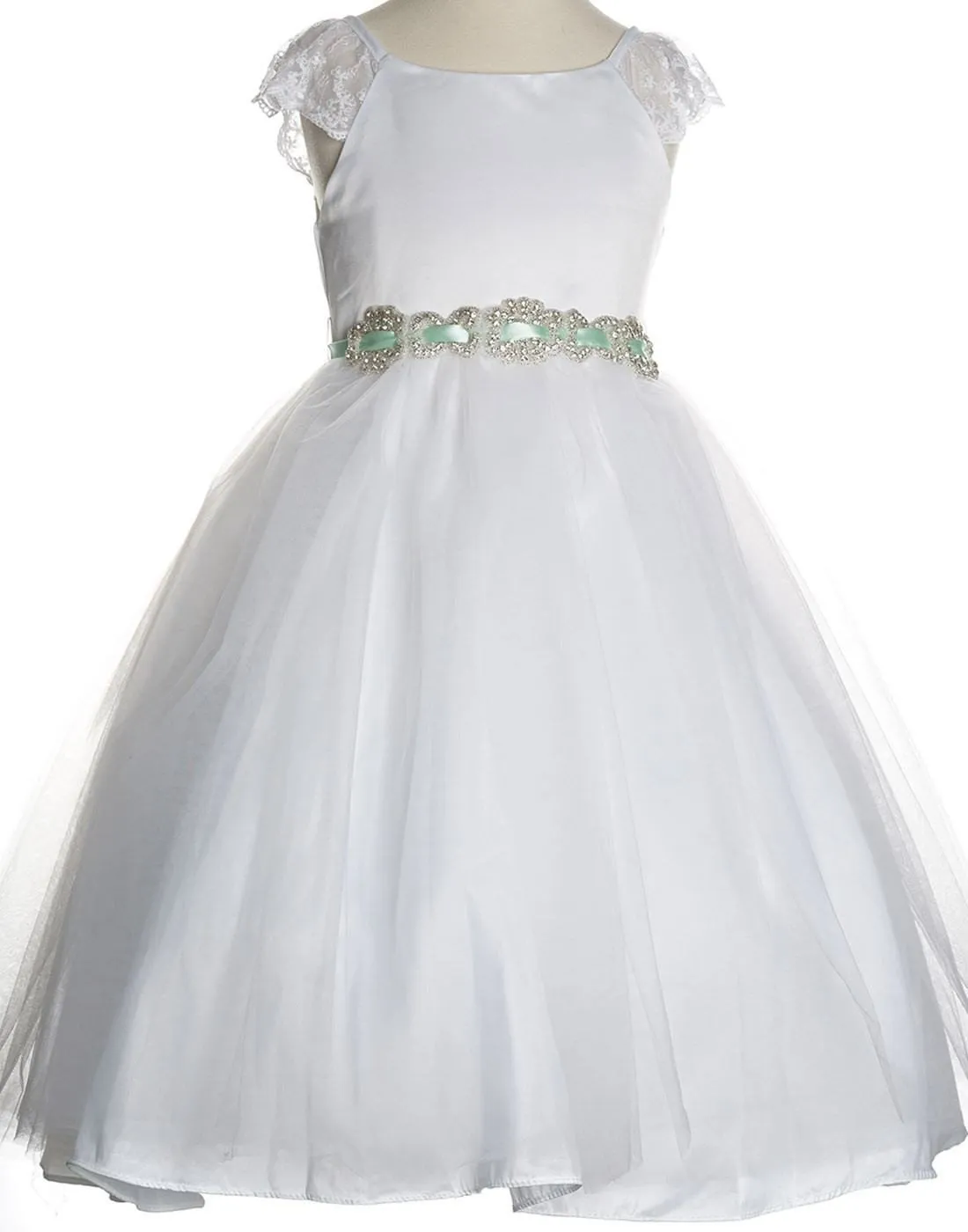 Sparkly Taffeta Bodice and Organza Overlay Skirt Dress - White