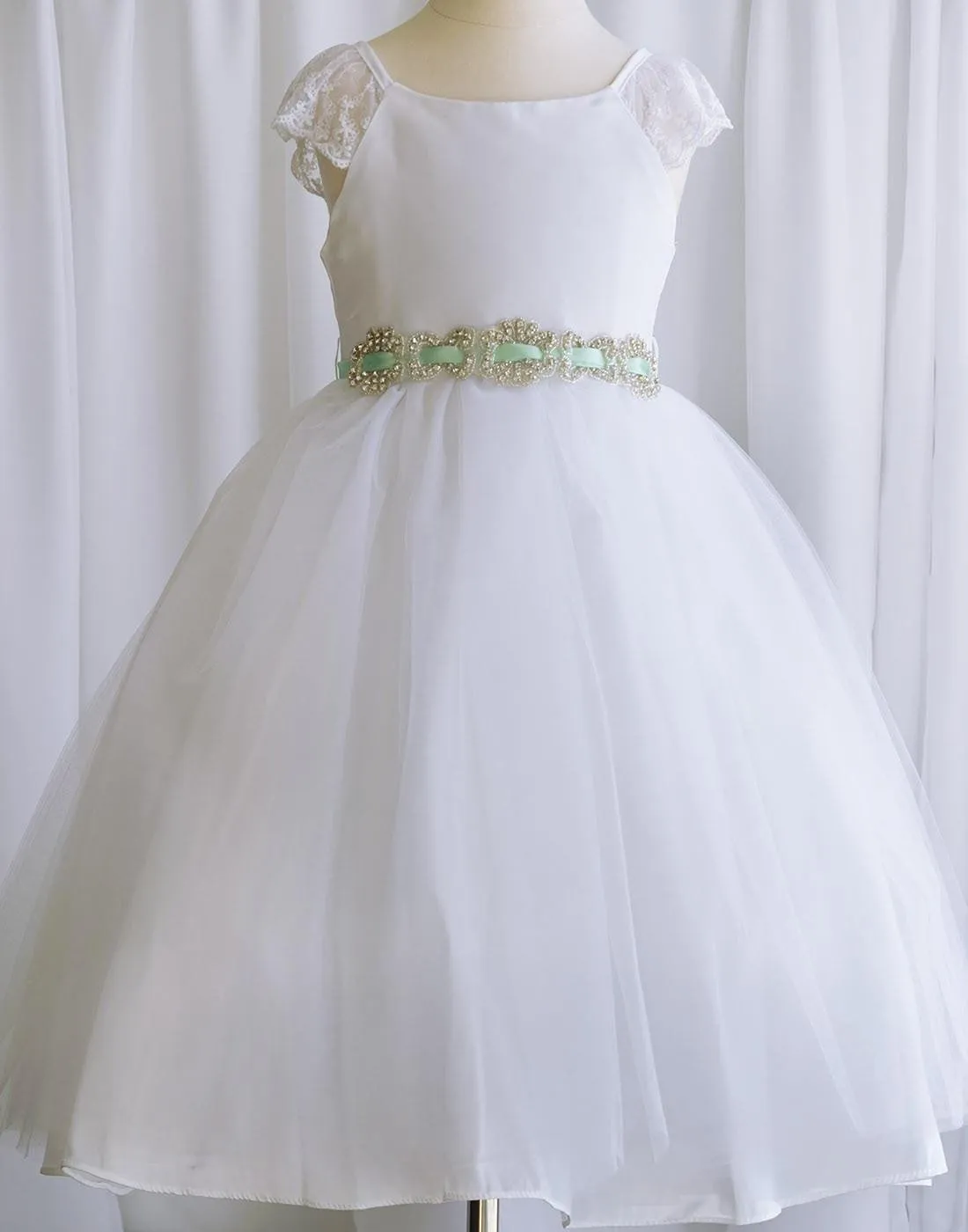 Sparkly Taffeta Bodice and Organza Overlay Skirt Dress - White