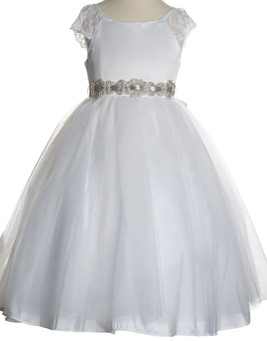 Sparkly Taffeta Bodice and Organza Overlay Skirt Dress - White