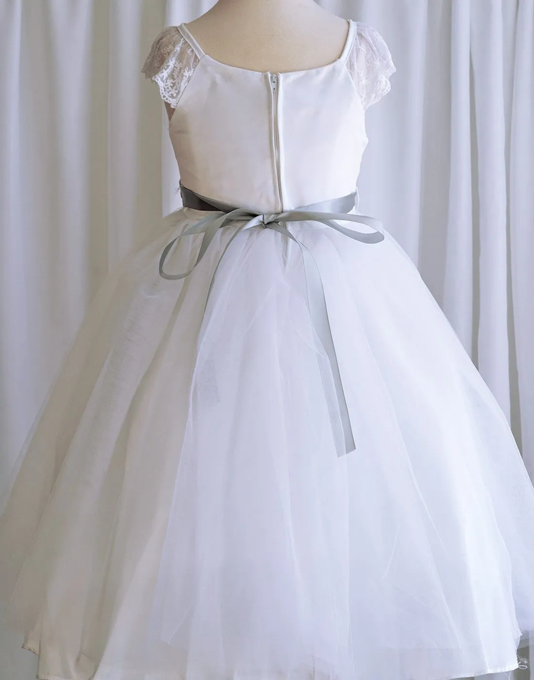 Sparkly Taffeta Bodice and Organza Overlay Skirt Dress - White