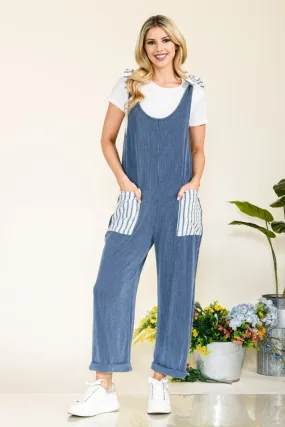 Stripe Contrast Pocket Rib Jumpsuit