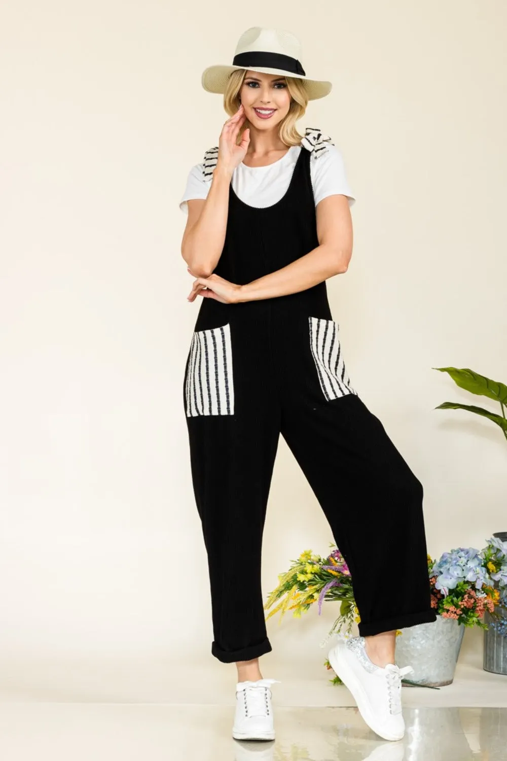 Stripe Contrast Pocket Rib Jumpsuit