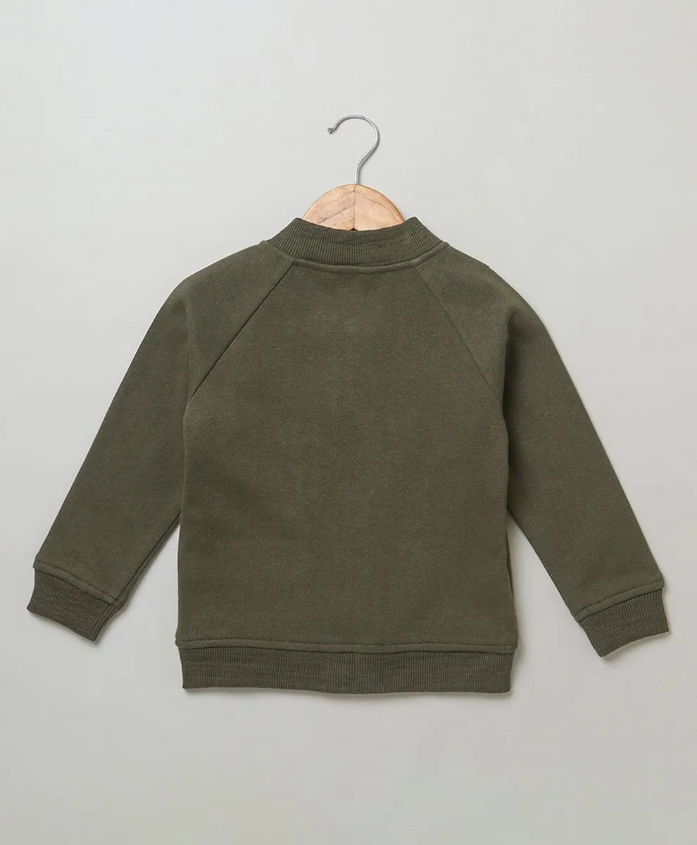 Sweetlime By AS Olive Green Cotton Fleece Jacket.