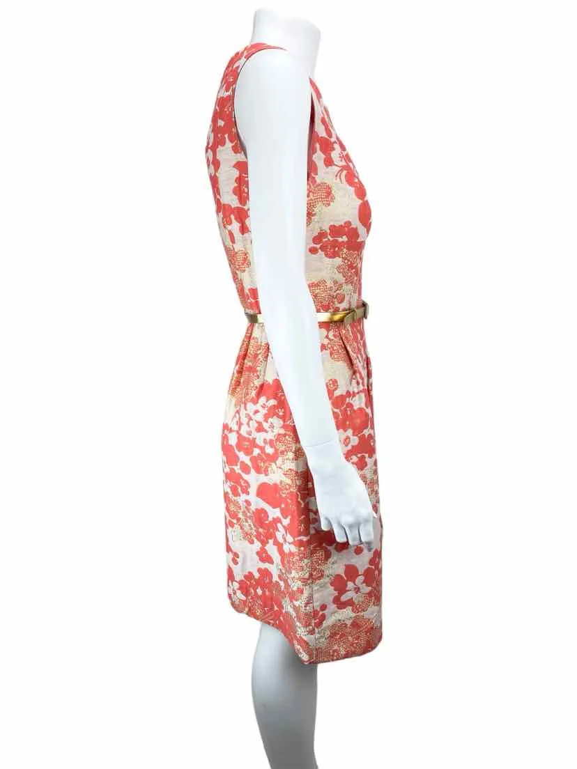 Tahari Arthur S. Levine Women's Metallic Floral Dress Coral/Ivory Size 4