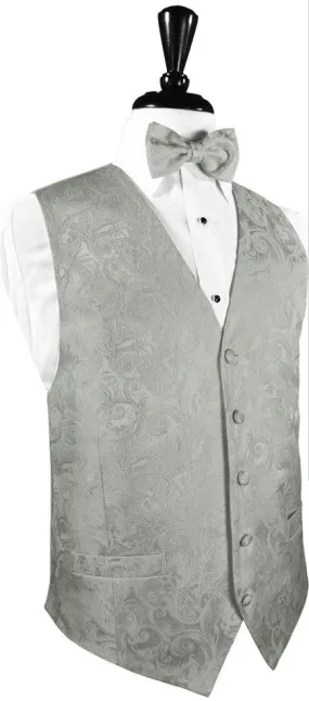 Tapestry Pattern Silk Tuxedo Vest (Platinum) - 100% Silk