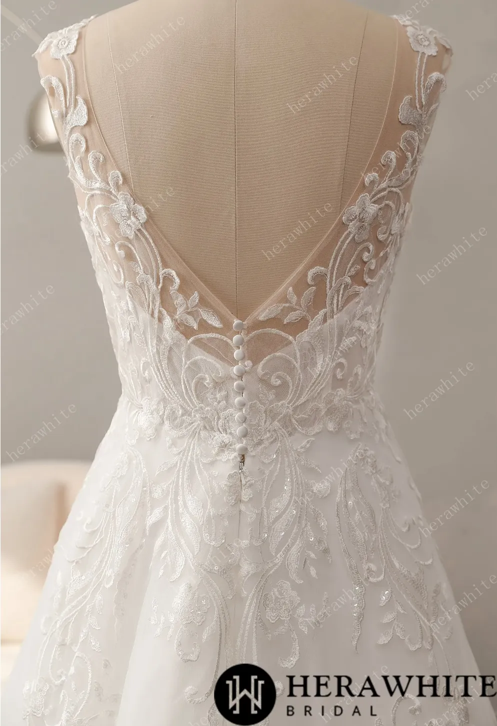 Timeless Lace Wedding Dress with V-Neckline