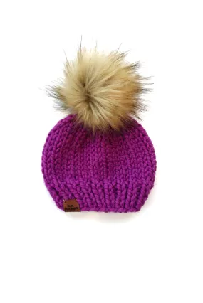 Toddler Solid Knit Pom | Lollipop Purple