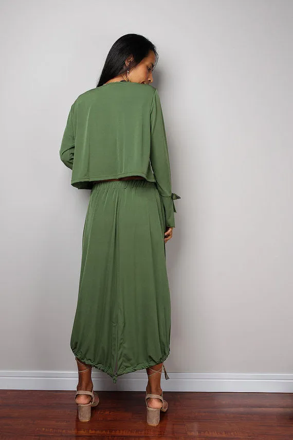 Two piece dress, green skirt and matching top, 2 piece set dress : Street Soul Collection no 3