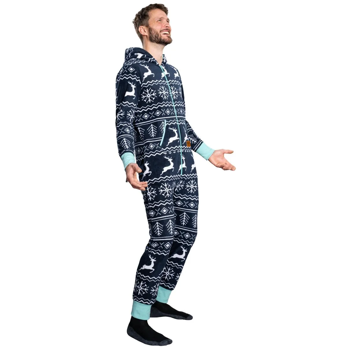 Ugly Christmas Sweater Style Fair Isle Jumpsuit Adult Union Suit Unisex Pajamas