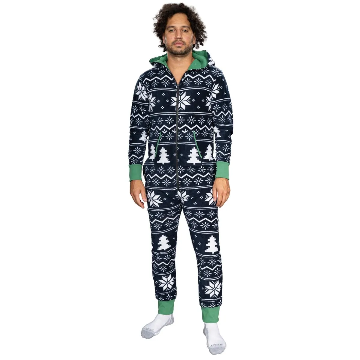 Ugly Christmas Sweater Style Fair Isle Jumpsuit Adult Union Suit Unisex Pajamas