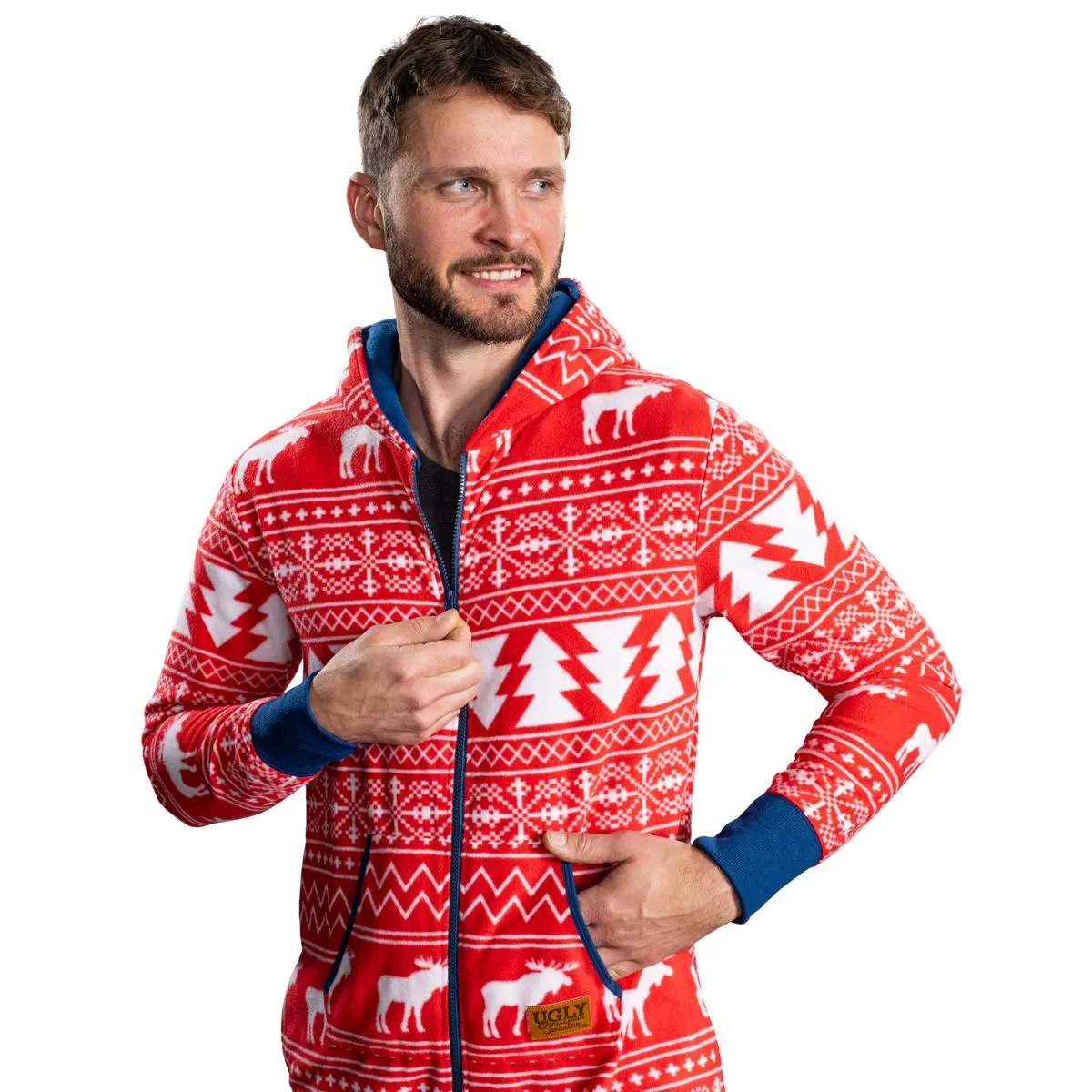 Ugly Christmas Sweater Style Fair Isle Jumpsuit Adult Union Suit Unisex Pajamas