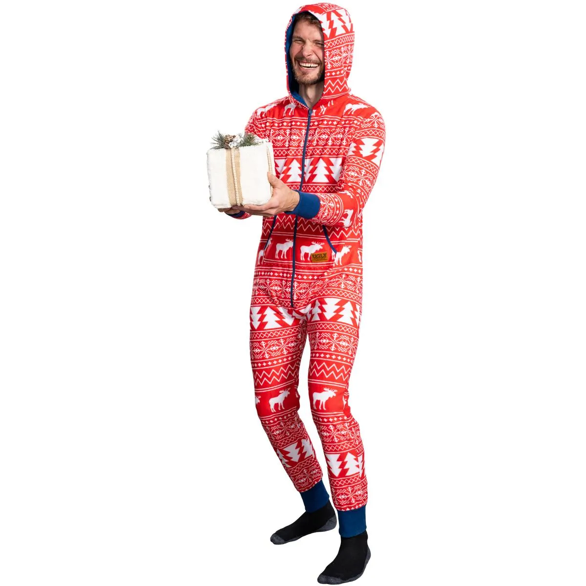 Ugly Christmas Sweater Style Fair Isle Jumpsuit Adult Union Suit Unisex Pajamas