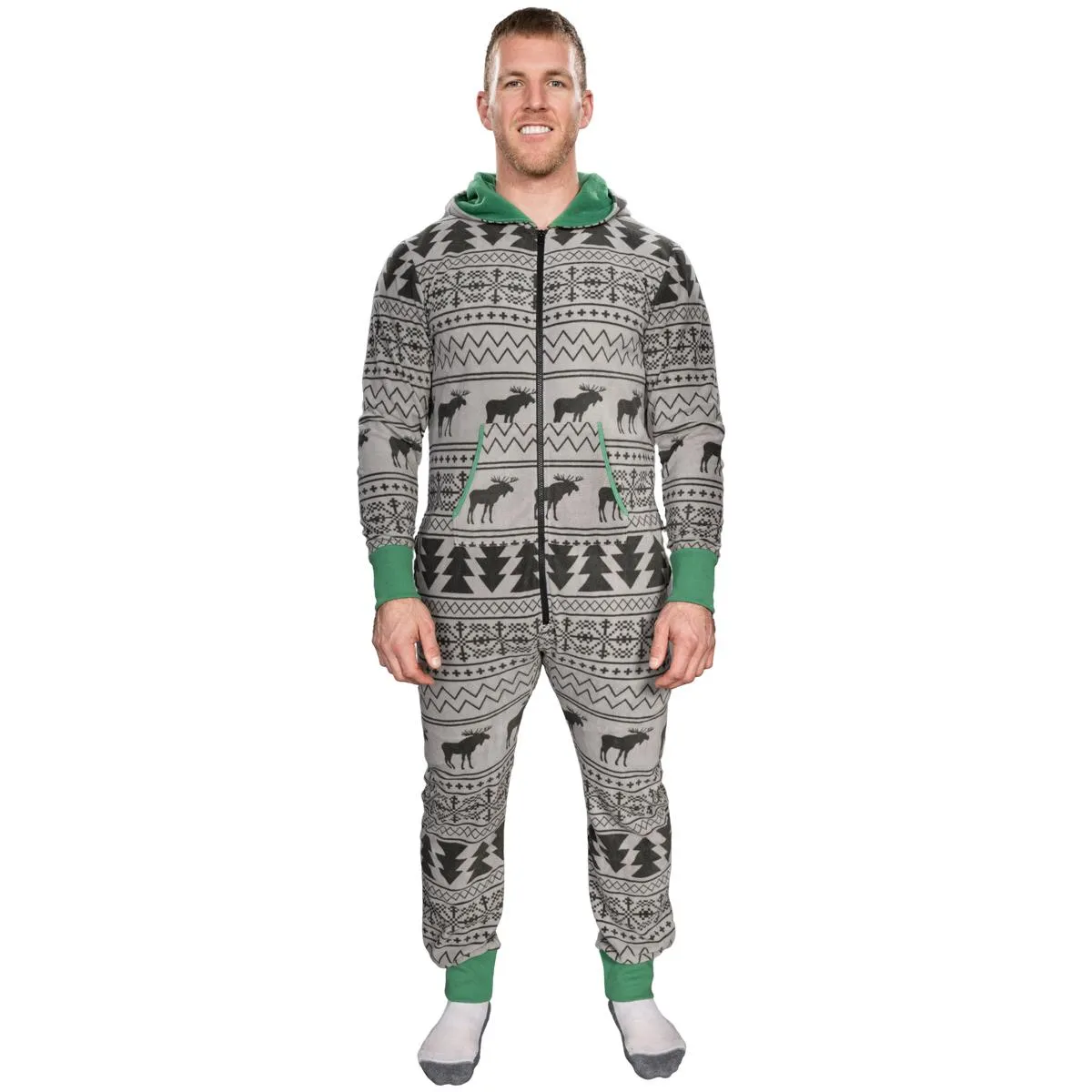 Ugly Christmas Sweater Style Fair Isle Jumpsuit Adult Union Suit Unisex Pajamas