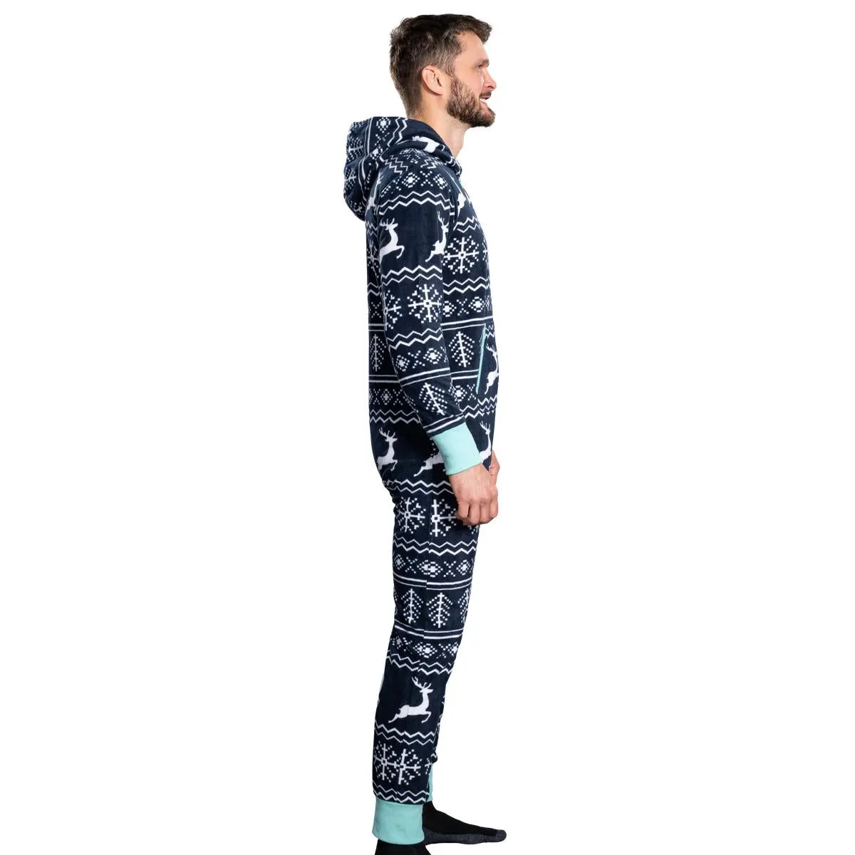 Ugly Christmas Sweater Style Fair Isle Jumpsuit Adult Union Suit Unisex Pajamas