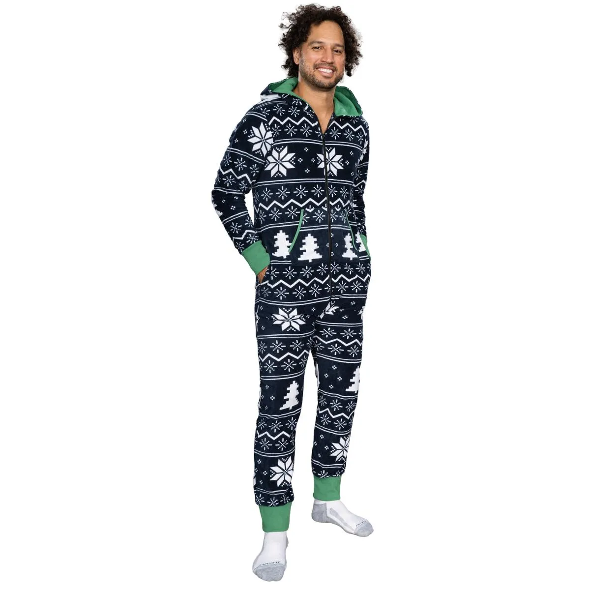 Ugly Christmas Sweater Style Fair Isle Jumpsuit Adult Union Suit Unisex Pajamas