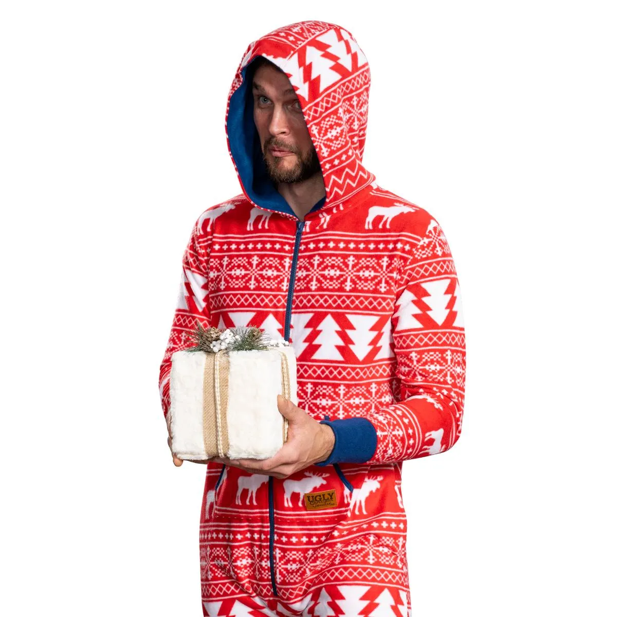 Ugly Christmas Sweater Style Fair Isle Jumpsuit Adult Union Suit Unisex Pajamas