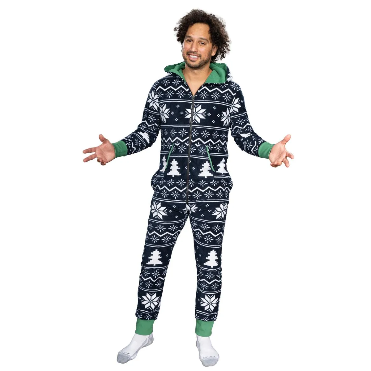 Ugly Christmas Sweater Style Fair Isle Jumpsuit Adult Union Suit Unisex Pajamas