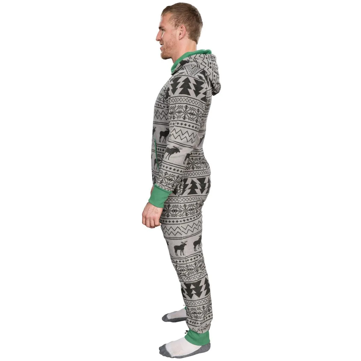 Ugly Christmas Sweater Style Fair Isle Jumpsuit Adult Union Suit Unisex Pajamas