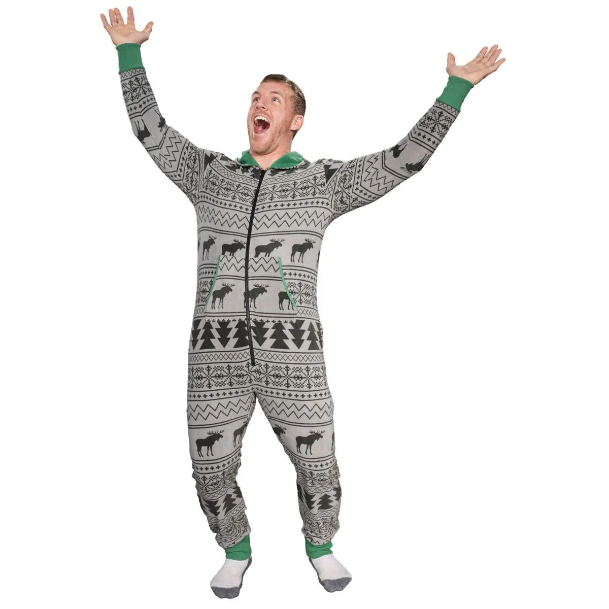 Ugly Christmas Sweater Style Fair Isle Jumpsuit Adult Union Suit Unisex Pajamas