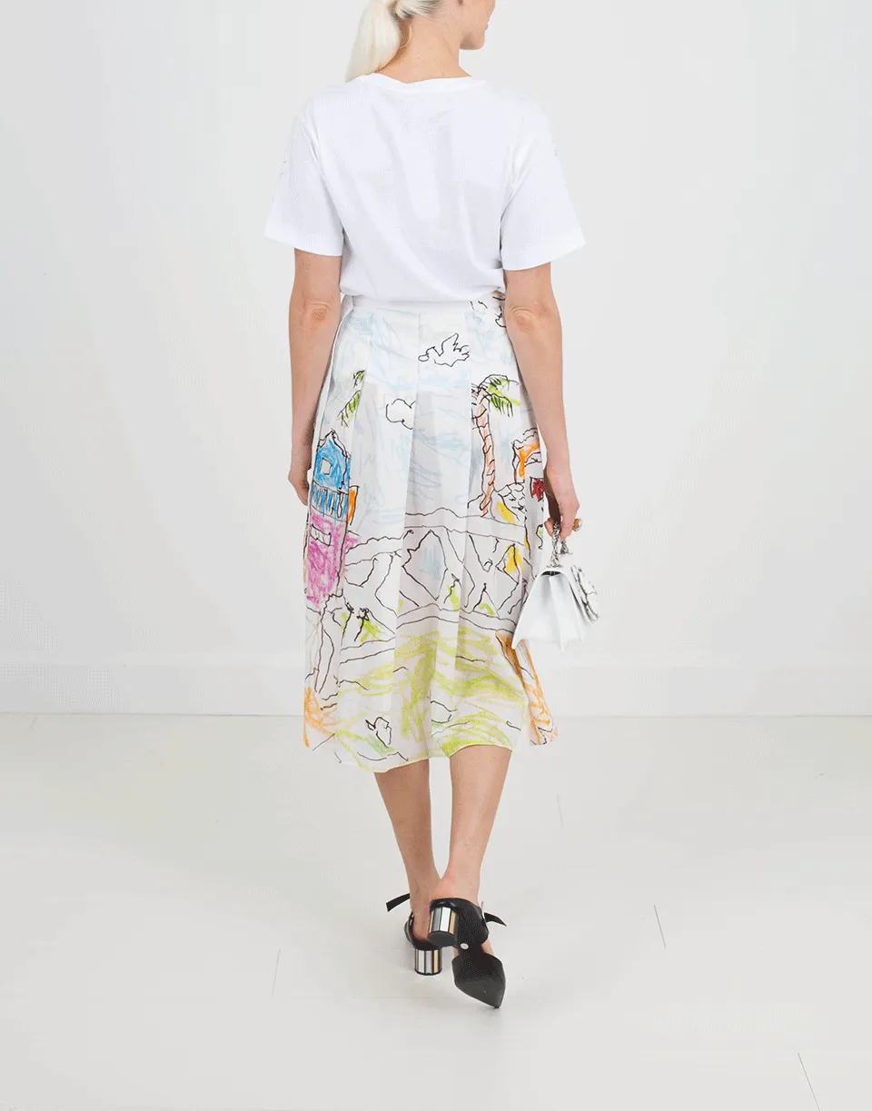 Venice Beach Print Pleated Skirt