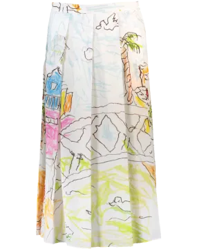 Venice Beach Print Pleated Skirt