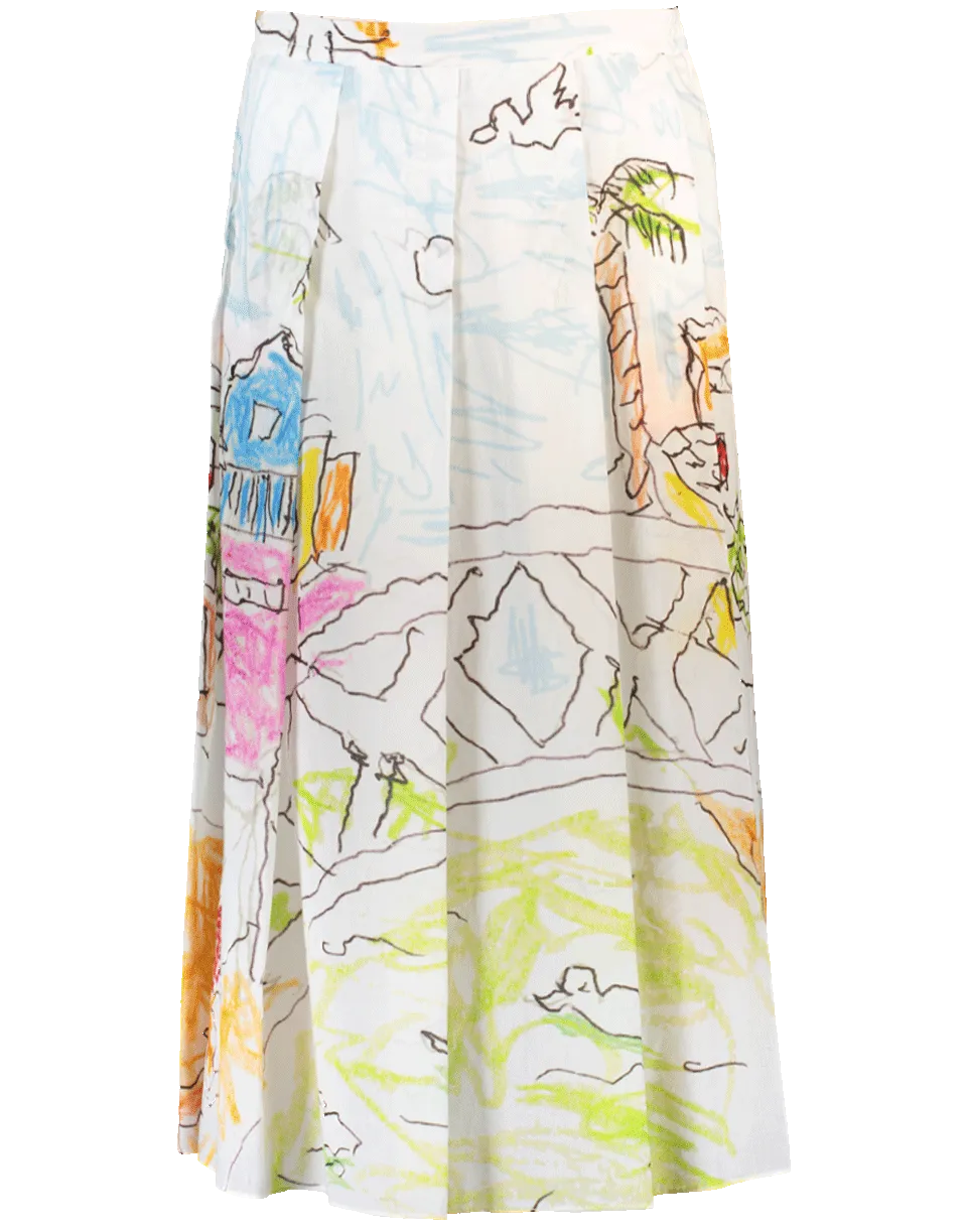 Venice Beach Print Pleated Skirt