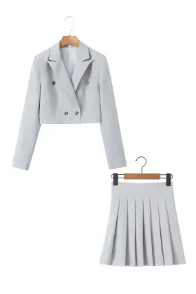 'Vian' Short Suit Blazer & Pleated Skirt Set