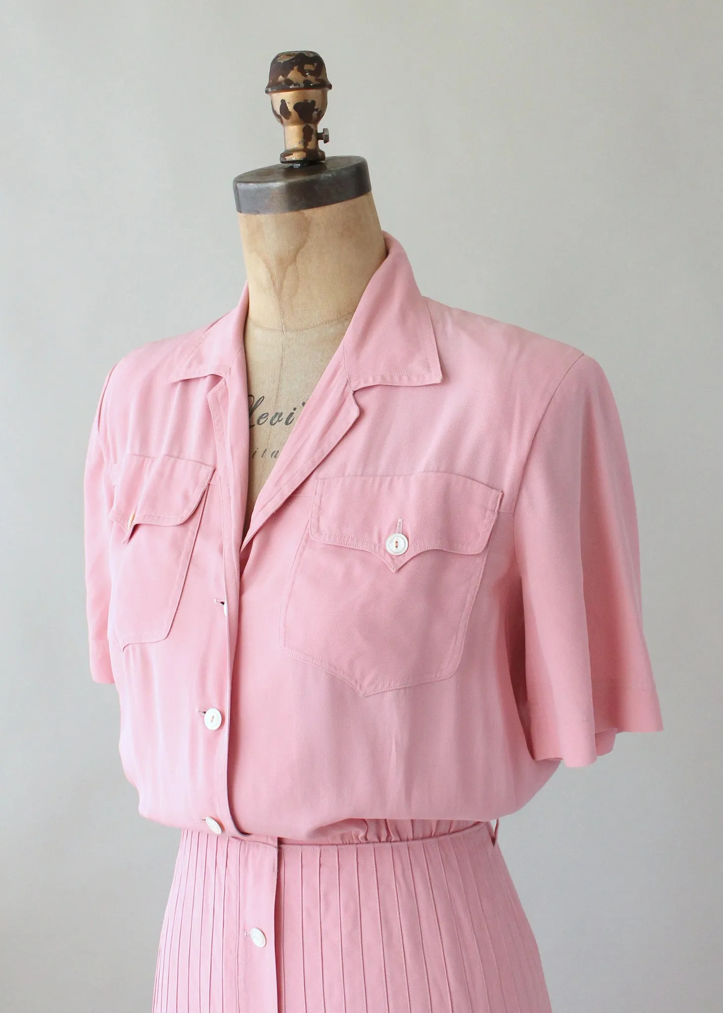 Vintage 1940s Pink Rayon Sportswear Dress