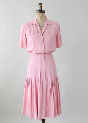 Vintage 1940s Pink Rayon Sportswear Dress